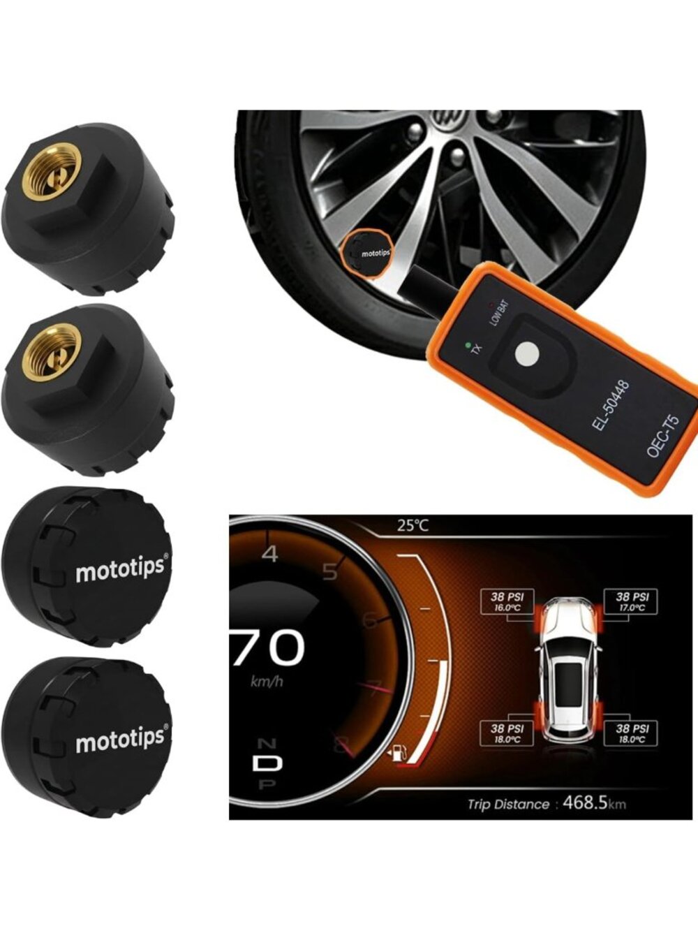 Set of 4 Tire Pressure Monitoring Sensors with Relearn Tool for Accurate TPMS